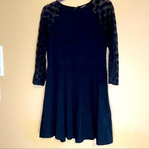 Express skater dress size L with sheer polkadot sleeves